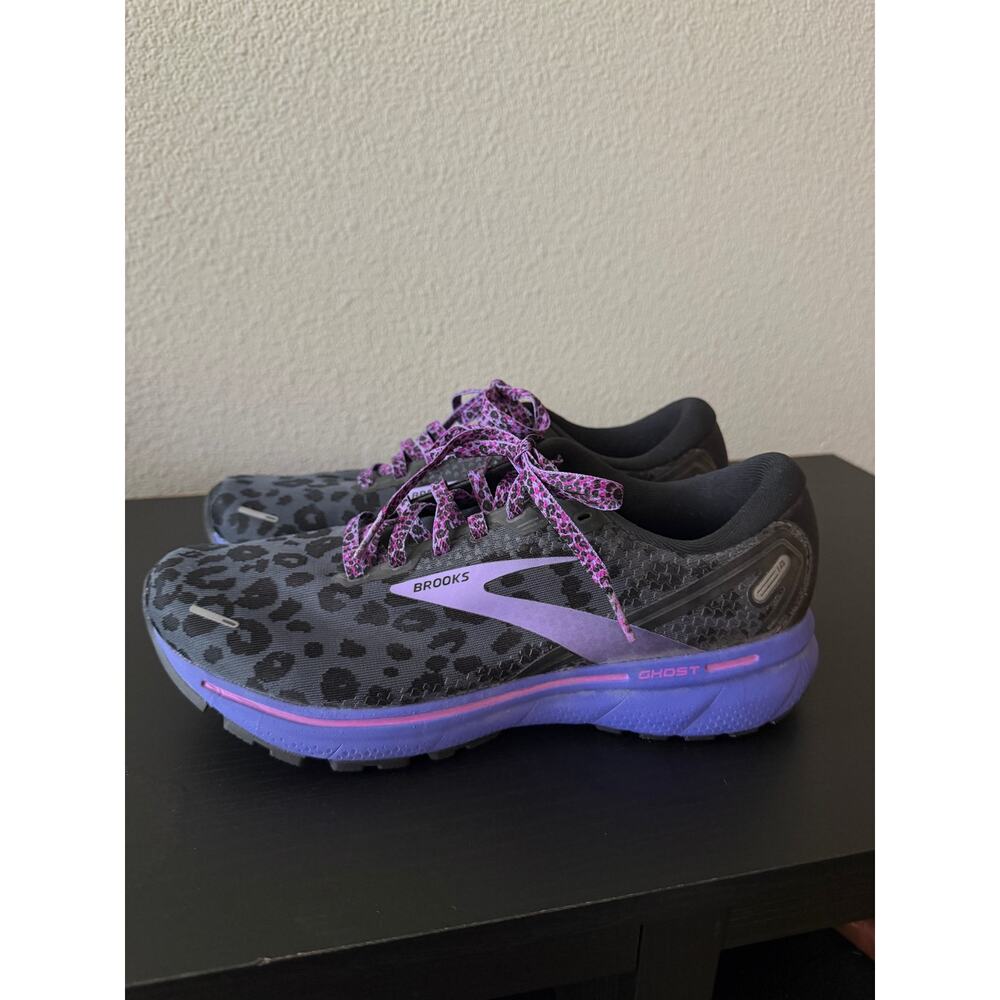 Brooks Ghost 14 Running Shoes Black Purple Leopard Print Women’s Size 11 - Picture 9 of 13